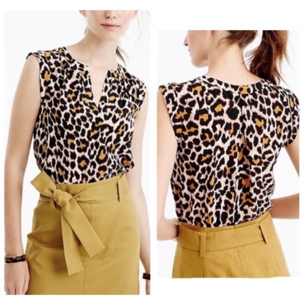NWT J Crew Leopard Cheetah Animal Print Silk Top Blouse sz 00 0‎ XS